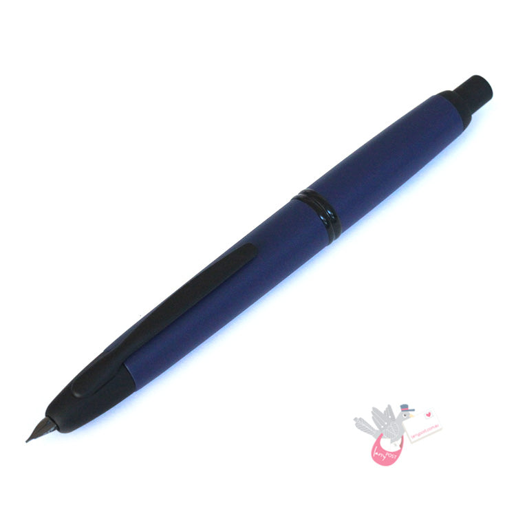 PILOT Capless (Vanishing Point) Fountain Pen (18ct Gold Black Plated Nib & Con-40 Converter) - Matte Blue - Medium
