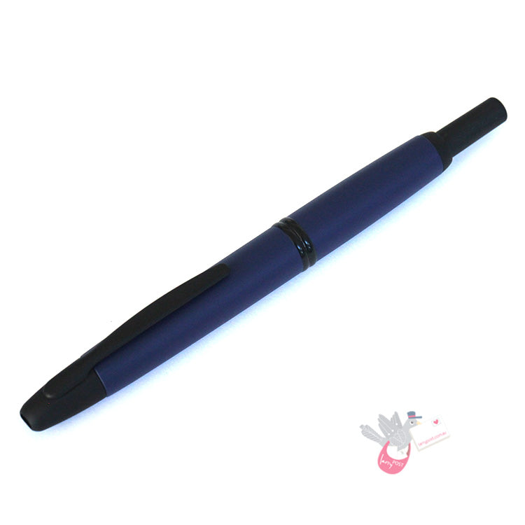 PILOT Capless (Vanishing Point) Fountain Pen (18ct Gold Black Plated Nib & Con-40 Converter) - Matte Blue - Medium