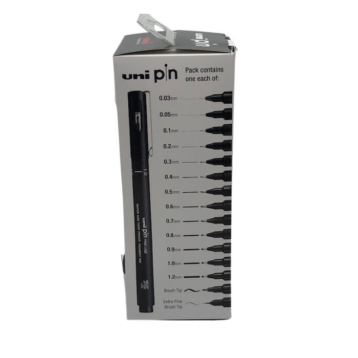 UNI PIN Fine Line Pen - Essential Set 15 - Black (Bonus Neoprene Bag)