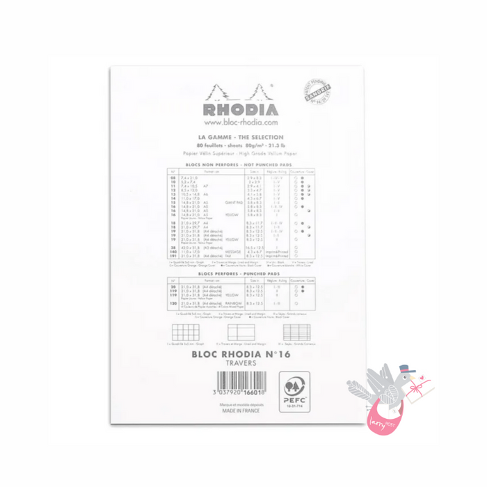 RHODIA No. 16 Top-Stapled Pad - White - A5 - Ruled (with margin)