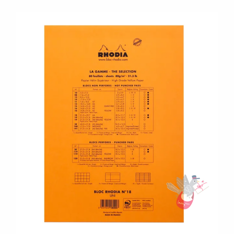 RHODIA No. 18 Top-Stapled Pad - Orange - A4 - Plain