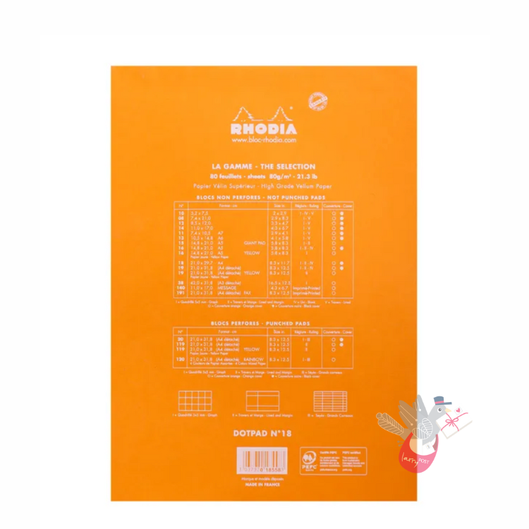 RHODIA No. 18 Top-Stapled Pad - Orange - A4 - Dotted