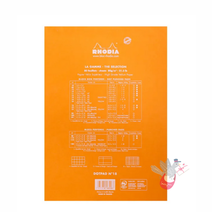 RHODIA No. 18 Top-Stapled Pad - Orange - A4 - Dotted