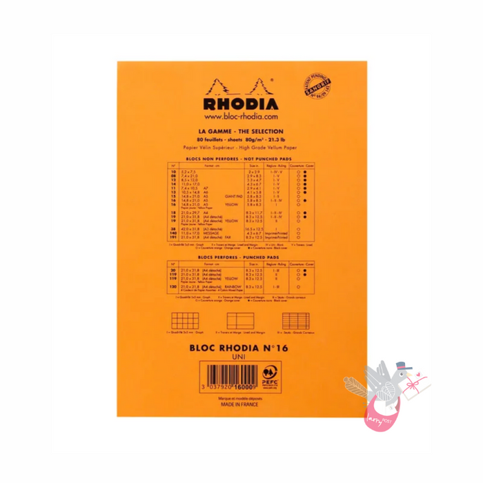 RHODIA No. 16 Top-Stapled Pad - Orange - A5 - Plain