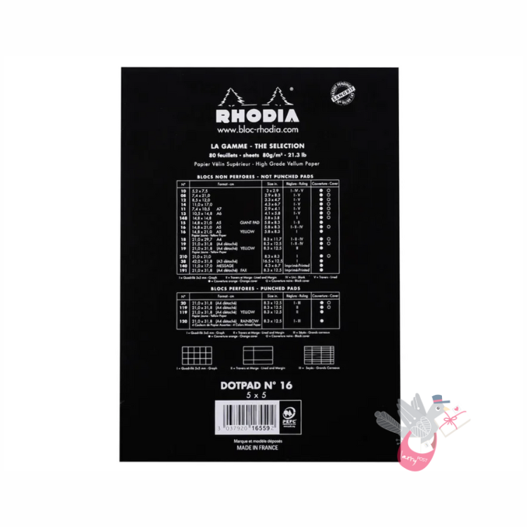 RHODIA No. 16 Top-Stapled Pad - Black - A5 - Dotted