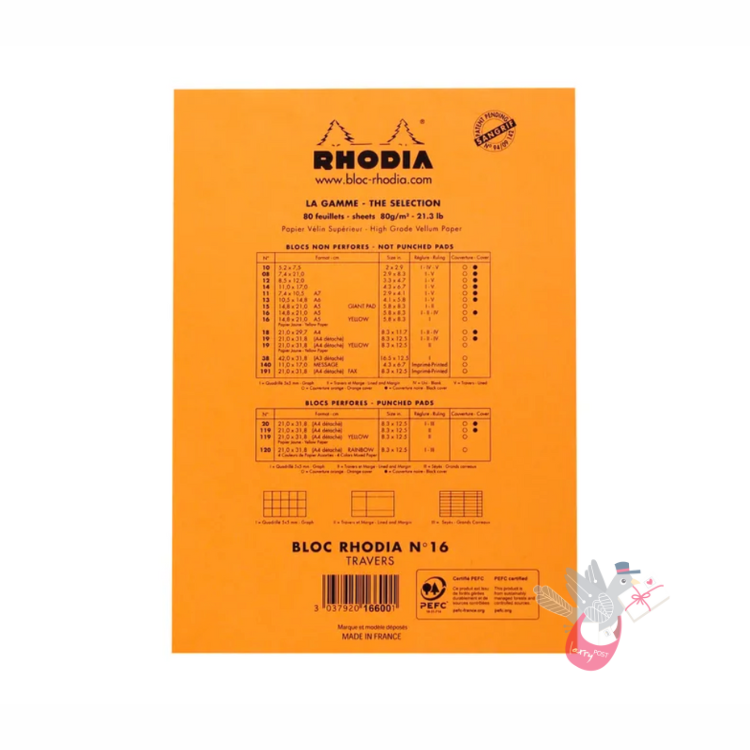 RHODIA No. 16 Top-Stapled Pad - Orange - A5 - Ruled (with margin)