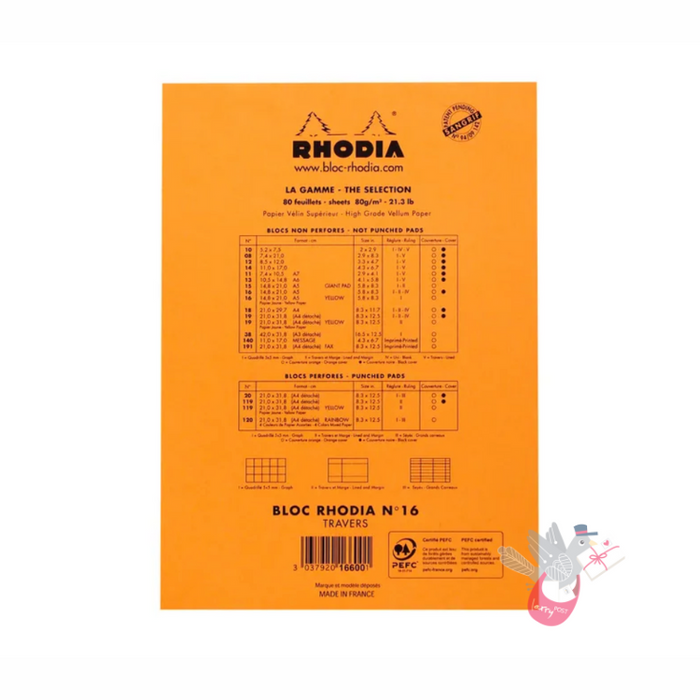 RHODIA No. 16 Top-Stapled Pad - Orange - A5 - Ruled (with margin)