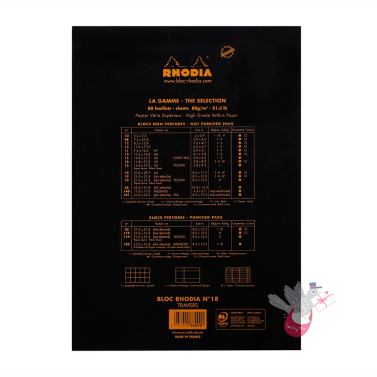 RHODIA No. 18 Top-Stapled Pad - Black - A4 - Ruled