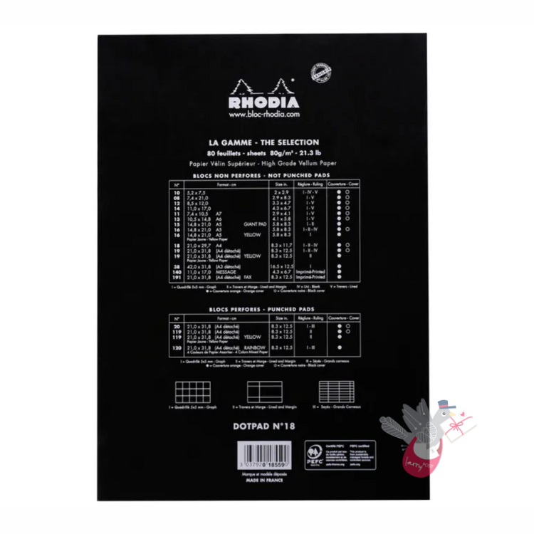 RHODIA No. 18 Top-Stapled Pad - Black - A4 - Dotted