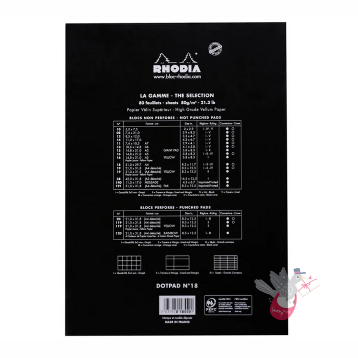 RHODIA No. 18 Top-Stapled Pad - Black - A4 - Dotted