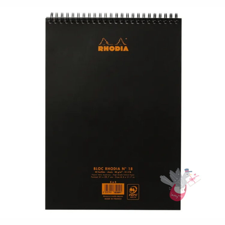 RHODIA No. 18 Wirebound Pad - Black - A4 - Grid