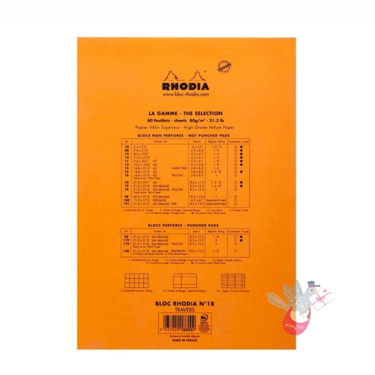 RHODIA No. 18 Top-Stapled Pad - Orange - A4 - Ruled (with margin)