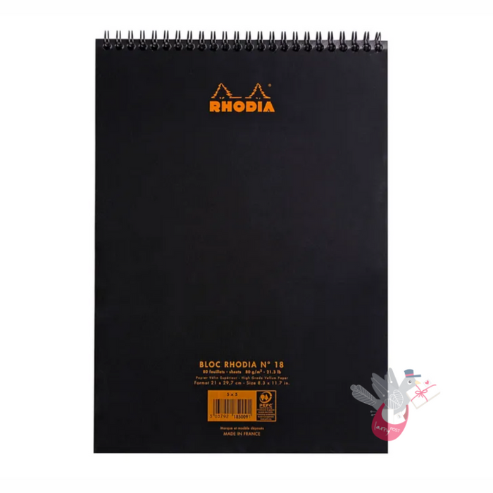 RHODIA No. 18 Wirebound Pad - Black - A4 - Ruled