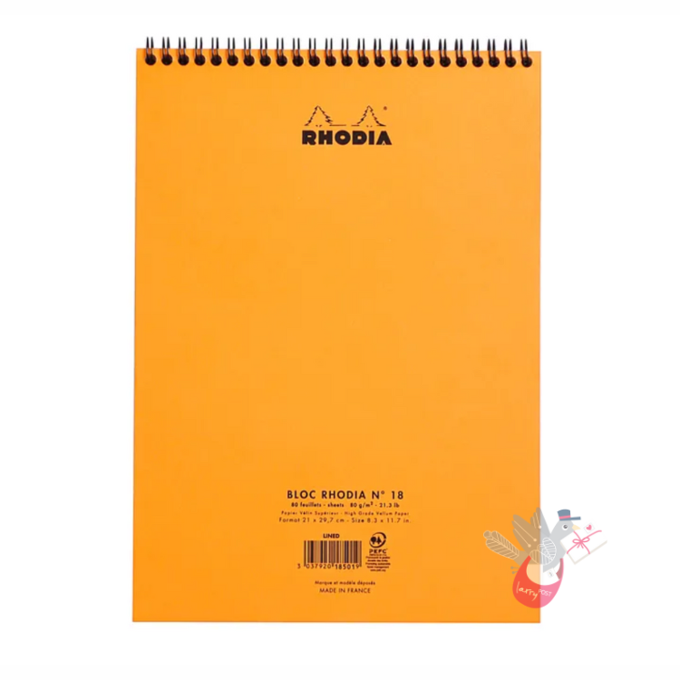 RHODIA No. 18 Wirebound Pad - Orange - A4 - Ruled