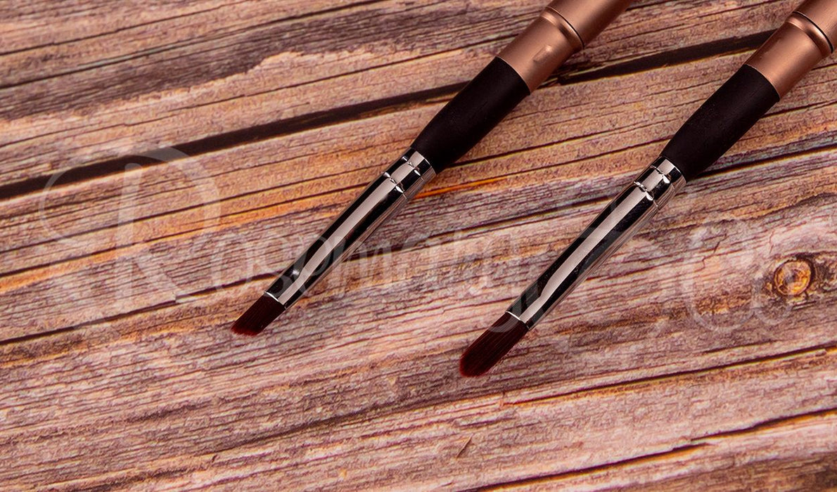 ROSEMARY & CO Reversible Pocket Brush - Rose Gold Limited Edition Set 2 - Synthetic - Filbert (6 x 12mm) & Angular (6 x 75mm)