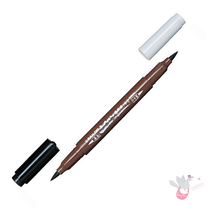 SAILOR Fude Keitai Double-Sided Brush Pen - Medium - Brown Body - Black and Grey Permanent Ink