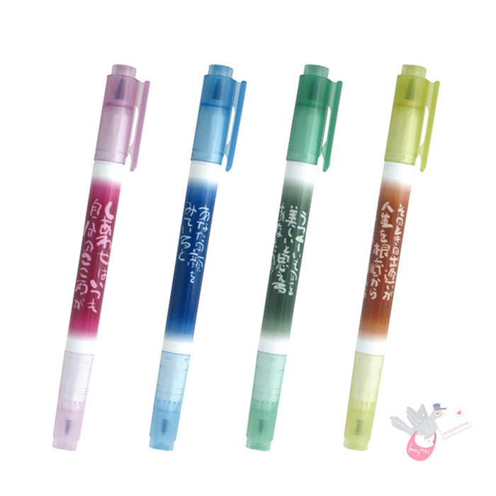 SAILOR Fude Mitsuo Aida Double-Sided Brush Pen - Fine / Medium - Green Body - Black Ink