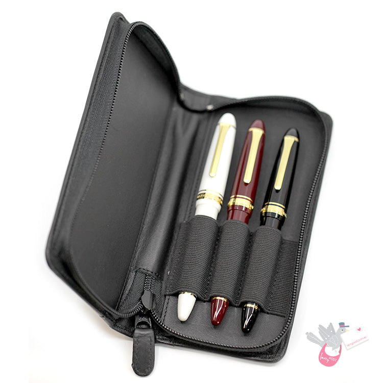 SAILOR Leather Pen Case - 3 Pens - Black