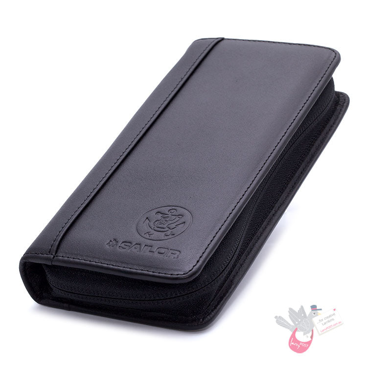 SAILOR Leather Pen Case - 3 Pens - Black