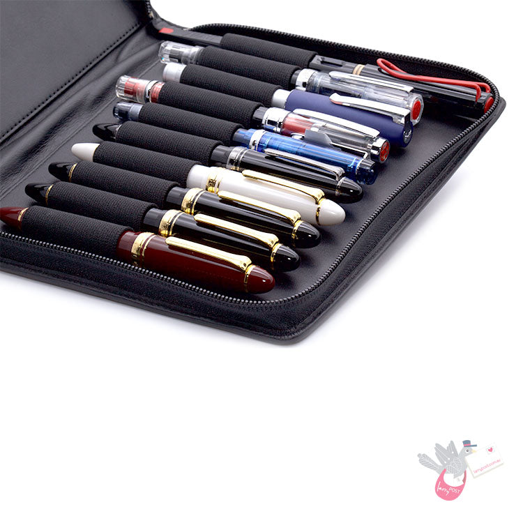 SAILOR Leather Pen Case - 10 Pens - Black