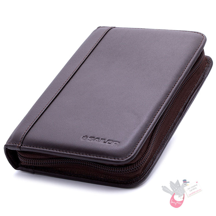 SAILOR Leather Pen Case - 5 Pens - Dark Brown