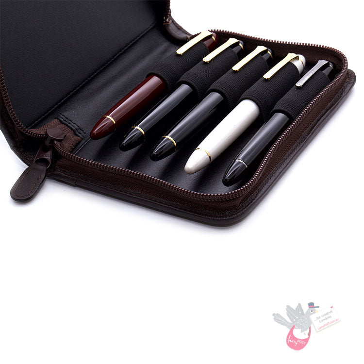SAILOR Leather Pen Case - 5 Pens - Light Brown