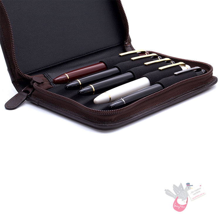SAILOR Leather Pen Case - 5 Pens - Light Brown