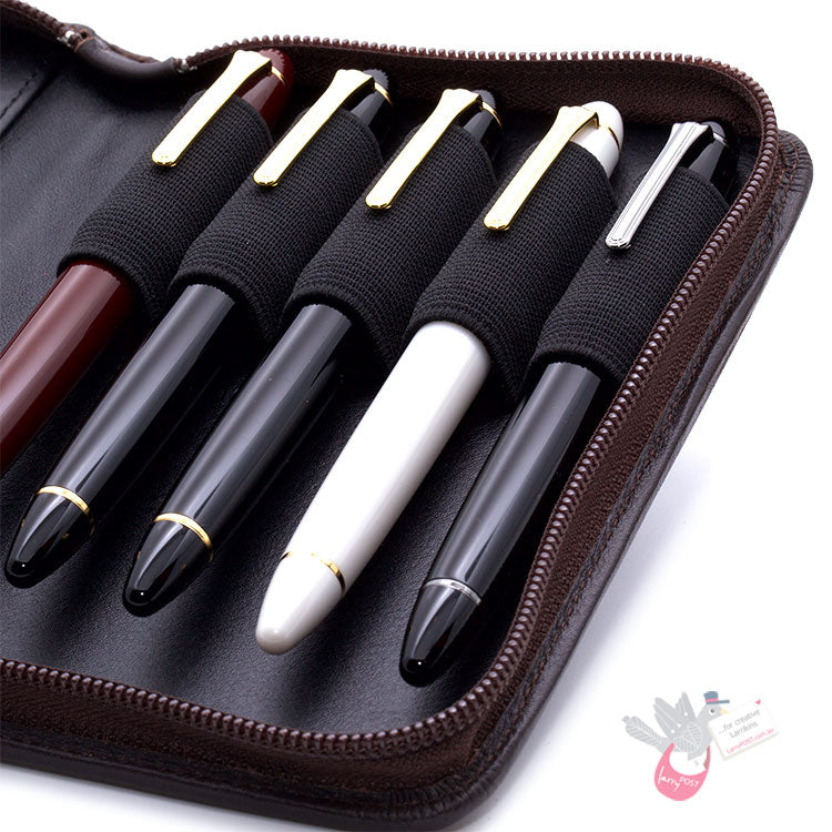 SAILOR Leather Pen Case - 5 Pens - Light Brown