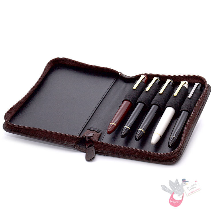 SAILOR Leather Pen Case - 5 Pens - Light Brown