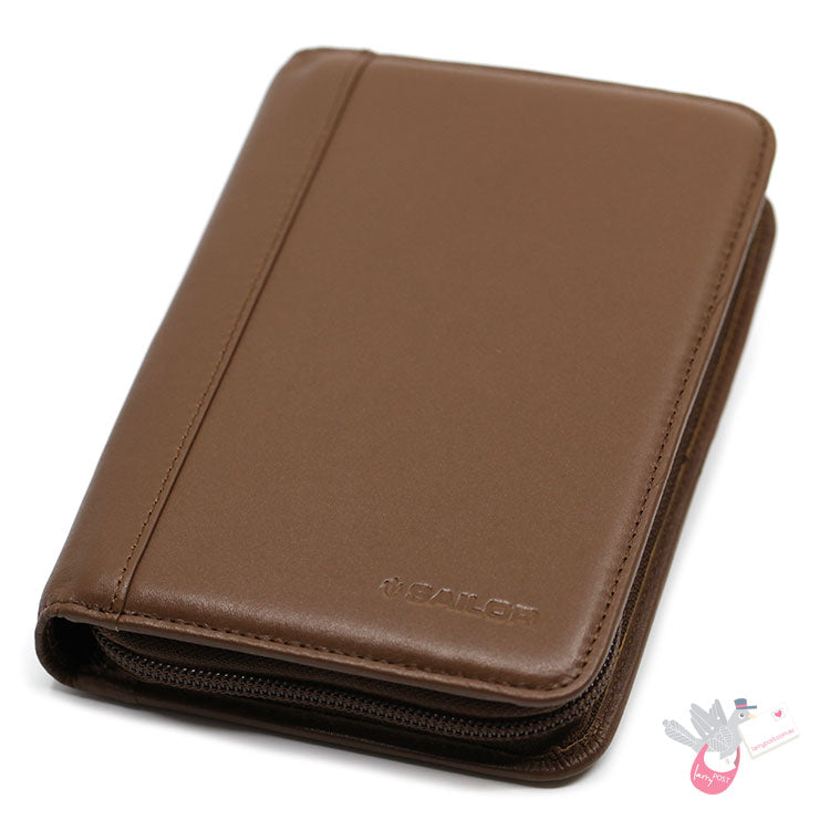 SAILOR Leather Pen Case - 5 Pens - Dark Brown