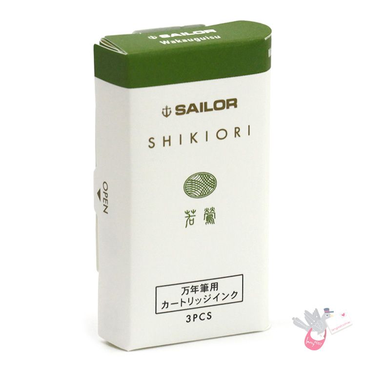 SAILOR SHIKIORI Fountain Pen Ink Cartridges - Pack of 3 - Wakauguisu (Nightingale Green)