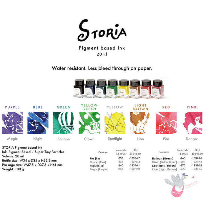 SAILOR STORiA Pigment Ink - 20mL bottle - Clown (Light Green)