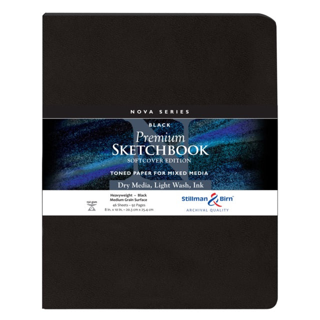 STILLMAN & BIRN Nova Sketchbook - Softcover - Portrait XL (8 x 10" / 20.3 x 25.4cm) - 150gsm - Black