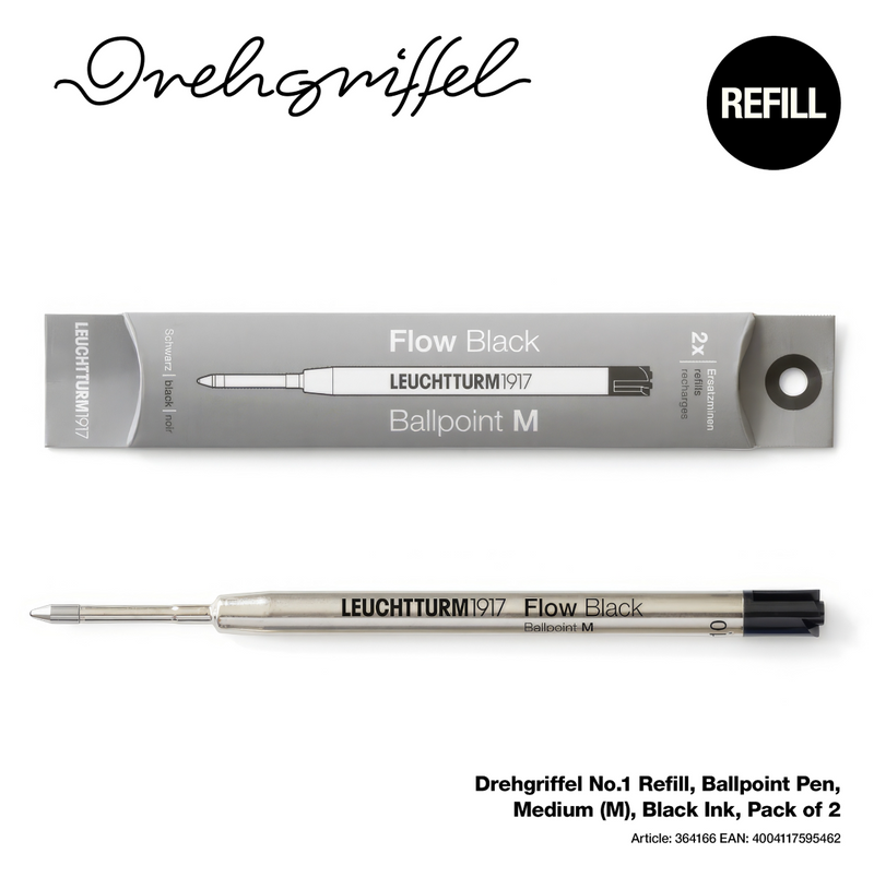 Drehgriffel No.1 Ballpoint Refill - Pack of 2 - Black Ink - Medium (M)
