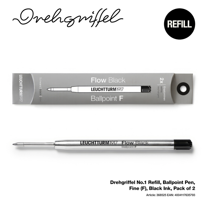 Drehgriffel No.1 Ballpoint Refill - Pack of 2 - Black Ink - Fine (F)