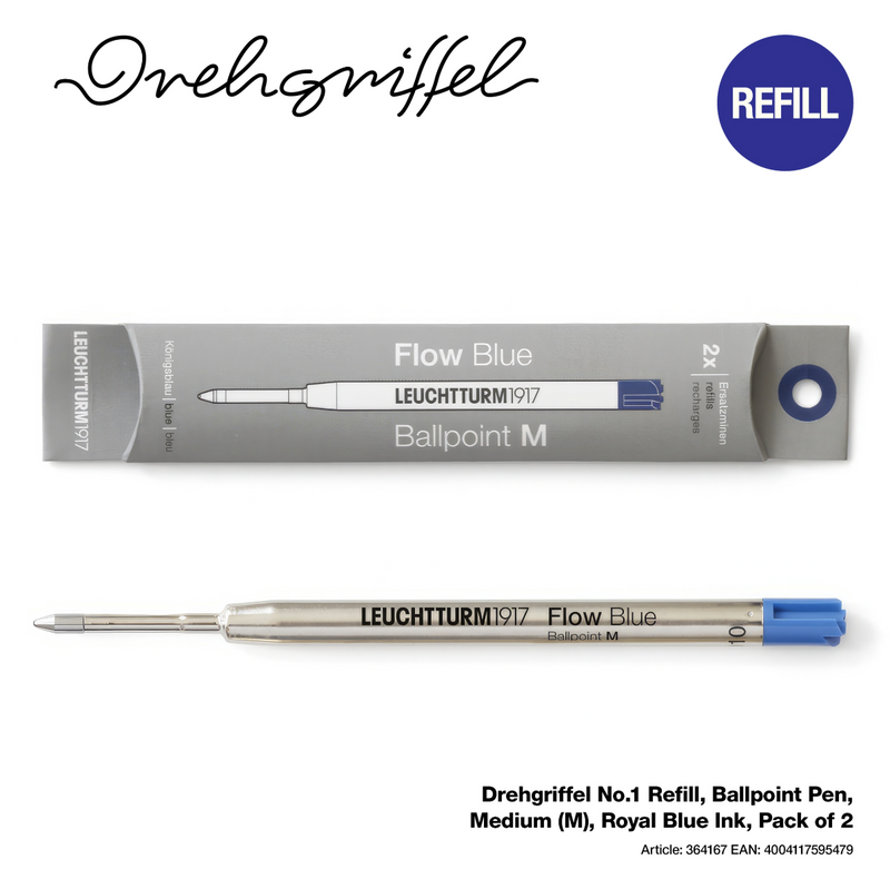 Drehgriffel No.1 Ballpoint Refill - Pack of 2 - Royal Blue Ink - Medium (M)