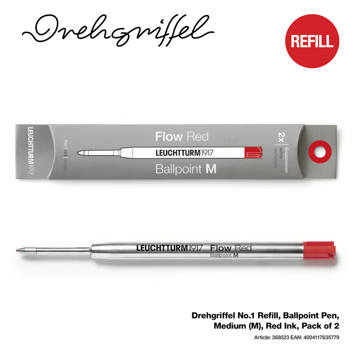 Drehgriffel No.1 Ballpoint Refill - Pack of 2 - Red Ink - Medium (M)