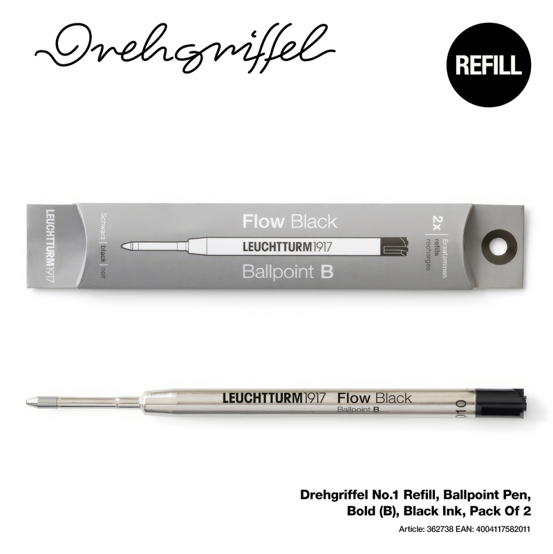 Drehgriffel No.1 Ballpoint Refill - Pack of 2 - Black Ink - Bold (B)
