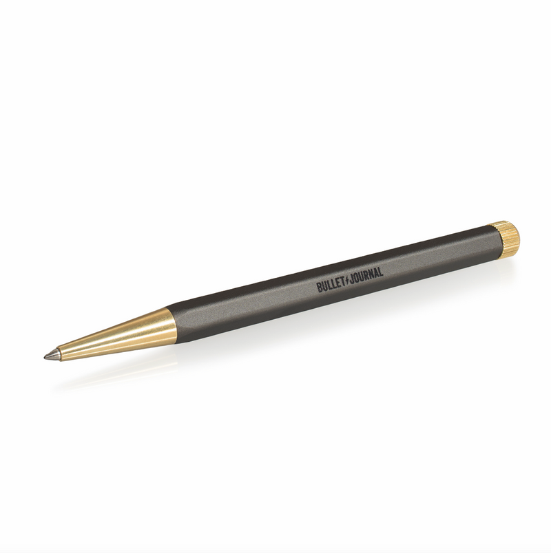 Drehgriffel Bullet Journal Edition - Gel Twist Pen - Black Ink (0.5mm) - Brass Tip - Aluminium Barrel in Black