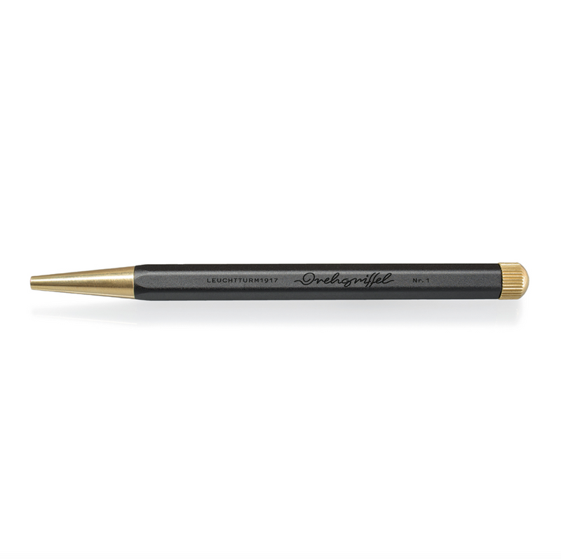 Drehgriffel Bullet Journal Edition - Gel Twist Pen - Black Ink (0.5mm) - Brass Tip - Aluminium Barrel in Black