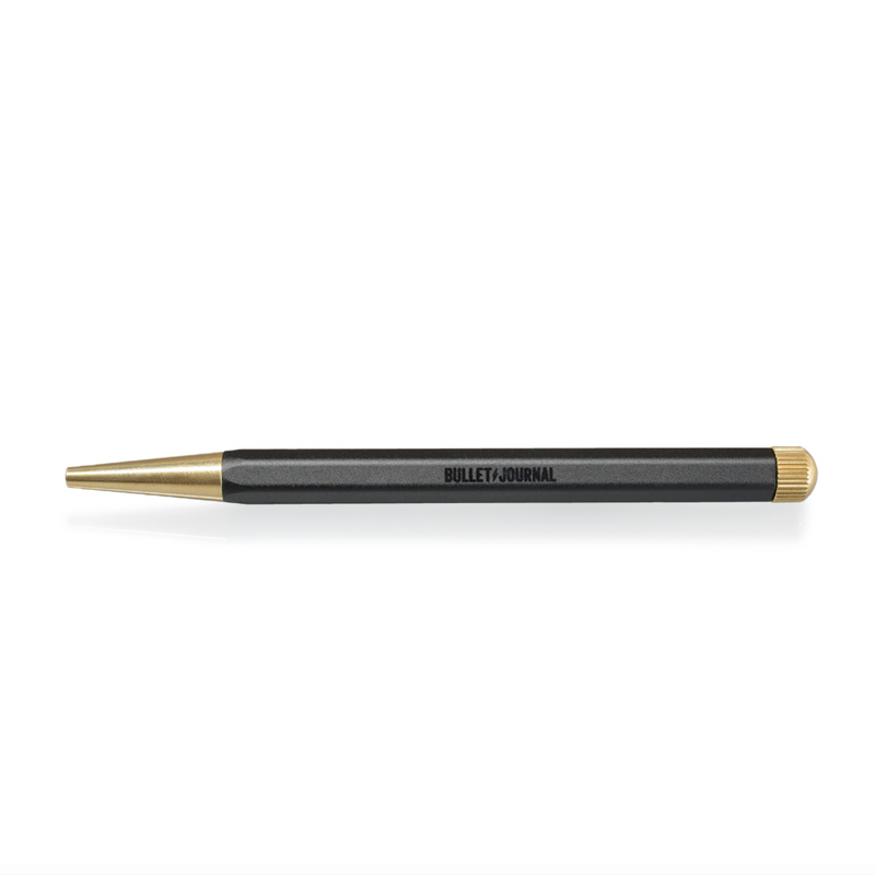 Drehgriffel Bullet Journal Edition - Gel Twist Pen - Black Ink (0.5mm) - Brass Tip - Aluminium Barrel in Black