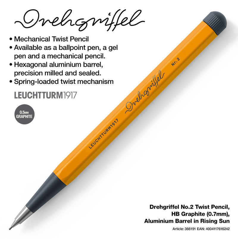 Drehgriffel No.2 Twist Pencil - HB Graphite (0.7mm) - Aluminium Barrel in Rising Sun