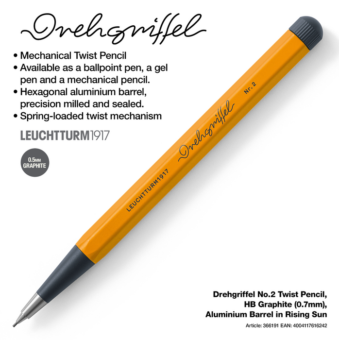 Drehgriffel No.2 Twist Pencil - HB Graphite (0.7mm) - Aluminium Barrel in Rising Sun
