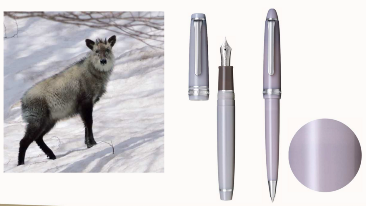 SAILOR Shikiori PG Slim (14k nib & converter) - Kamoshika Deer (Winter) - Grey/Rhodium - Medium Fine Nib