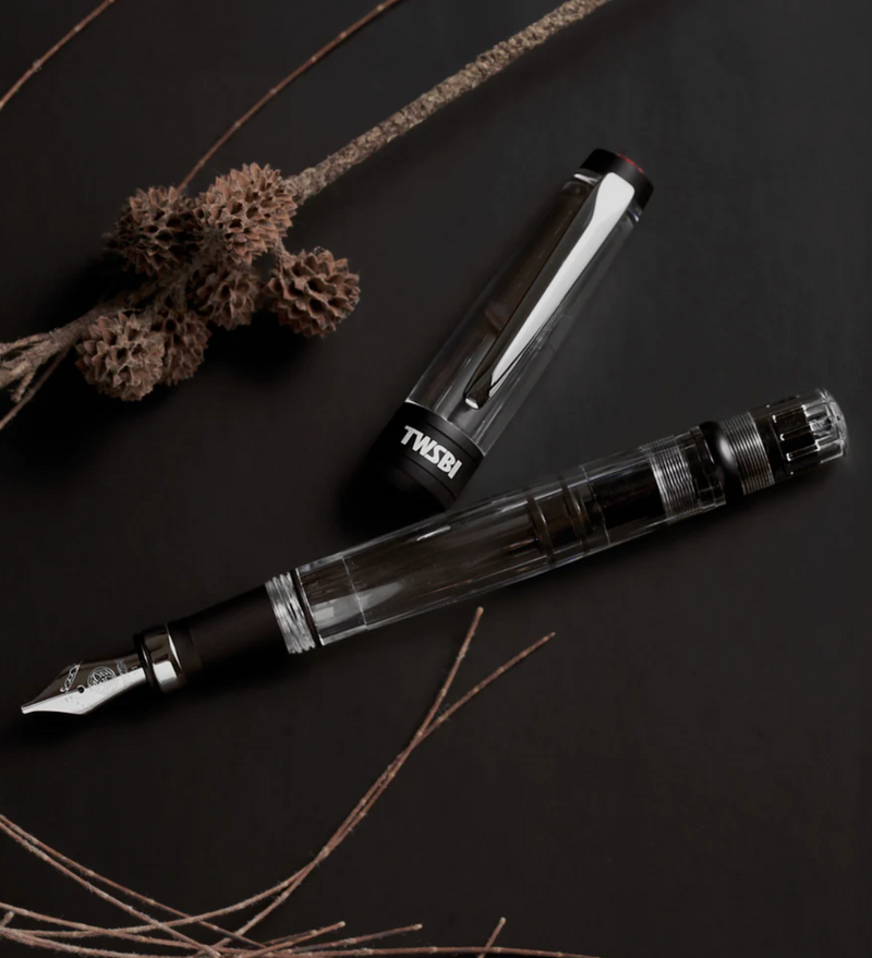 TWSBI Diamond 580ALR Black Fountain Pen - Clear body with Black trim - 1.1mm Italic (stub) Nib
