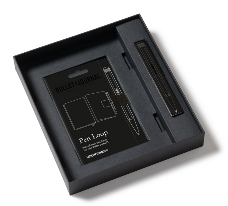 LEUCHTTURM1917 Bullet Journal Edition 2 All Black Collectors Set – 1x Bullet Journal A5, 1x Twist Pen, 1x Pen Loop - 120gsm Paper - Medium (A5) - Dotted - Black