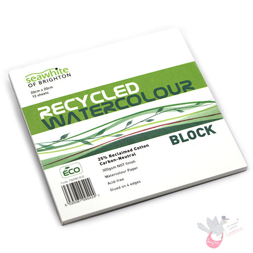 SEAWHITE OF BRIGHTON Recycled Watercolour Block (Cold press, 25% cotton, 300gsm) - 12 Sheets - Square (20 x 20cm)