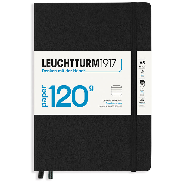 LEUCHTTURM1917 120gsm Classic Hard Cover Notebook - Medium (A5) - Ruled - Black