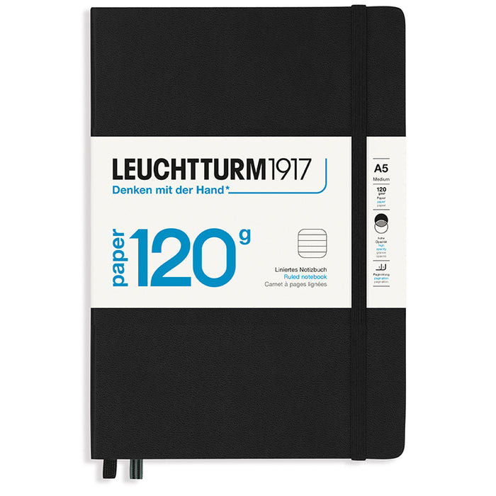 LEUCHTTURM1917 120gsm Classic Hard Cover Notebook - Medium (A5) - Ruled - Black
