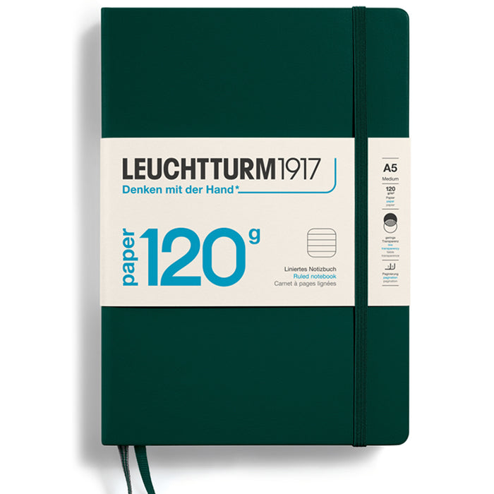 LEUCHTTURM1917 120gsm Classic Hard Cover Notebook - Medium (A5) - Ruled - Forest Green